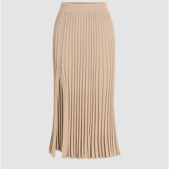 Cider Tan Pleated Split Knitted Midi Skirt Size XS, Knit, Stretchy - Picture 2 of 10